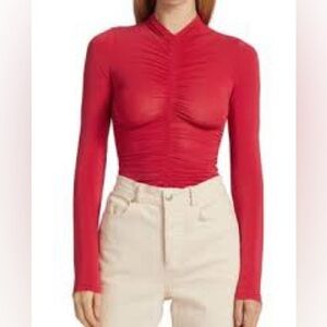 A.L.C. Ansel ruched long-sleeve top in red viscose